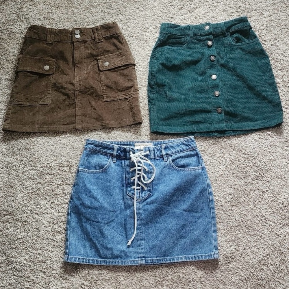 Lot of 3 Hollister PacSun Corduroy Jean Skirts Size XXS/XS (25)